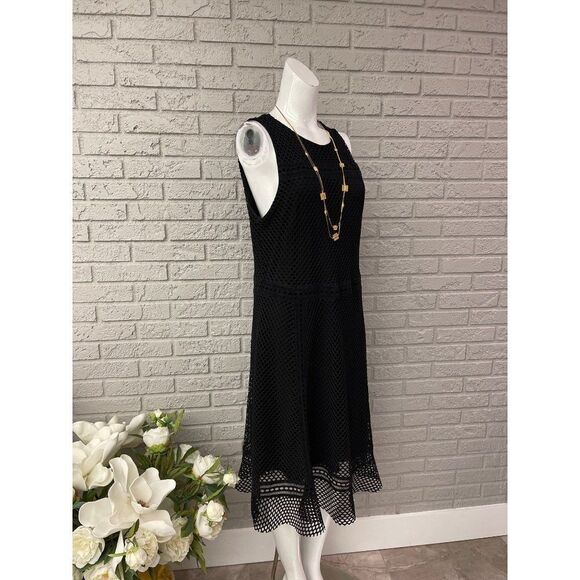 Alfani Black Sleeveless Mesh / Net Fit & Flare Dress Size 12 - Picture 2 of 11